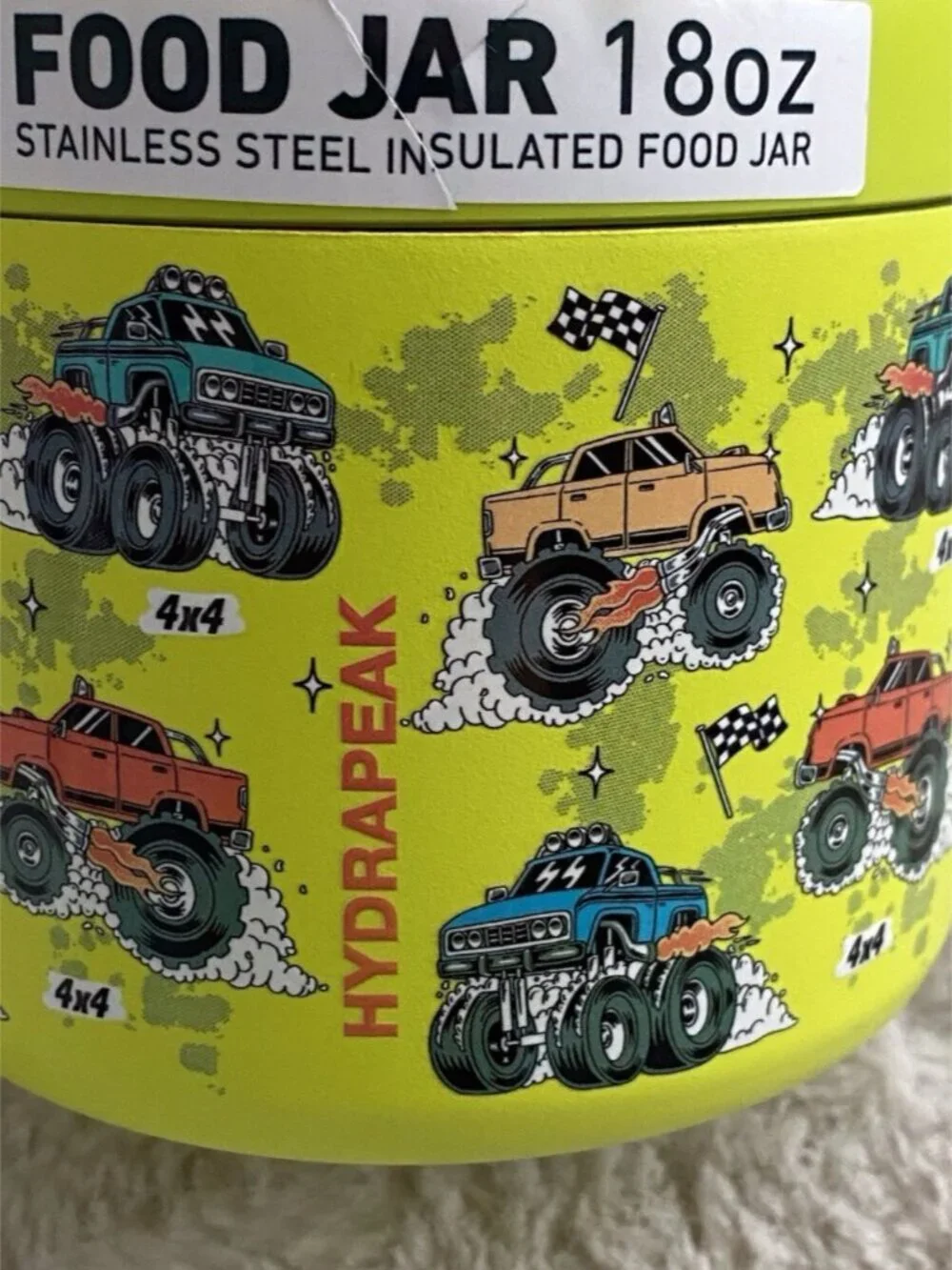 HYDRAPEAK‎ 18 Oz Neon Green Monster Truck Food Jar Insulated Stainless Steel NEW